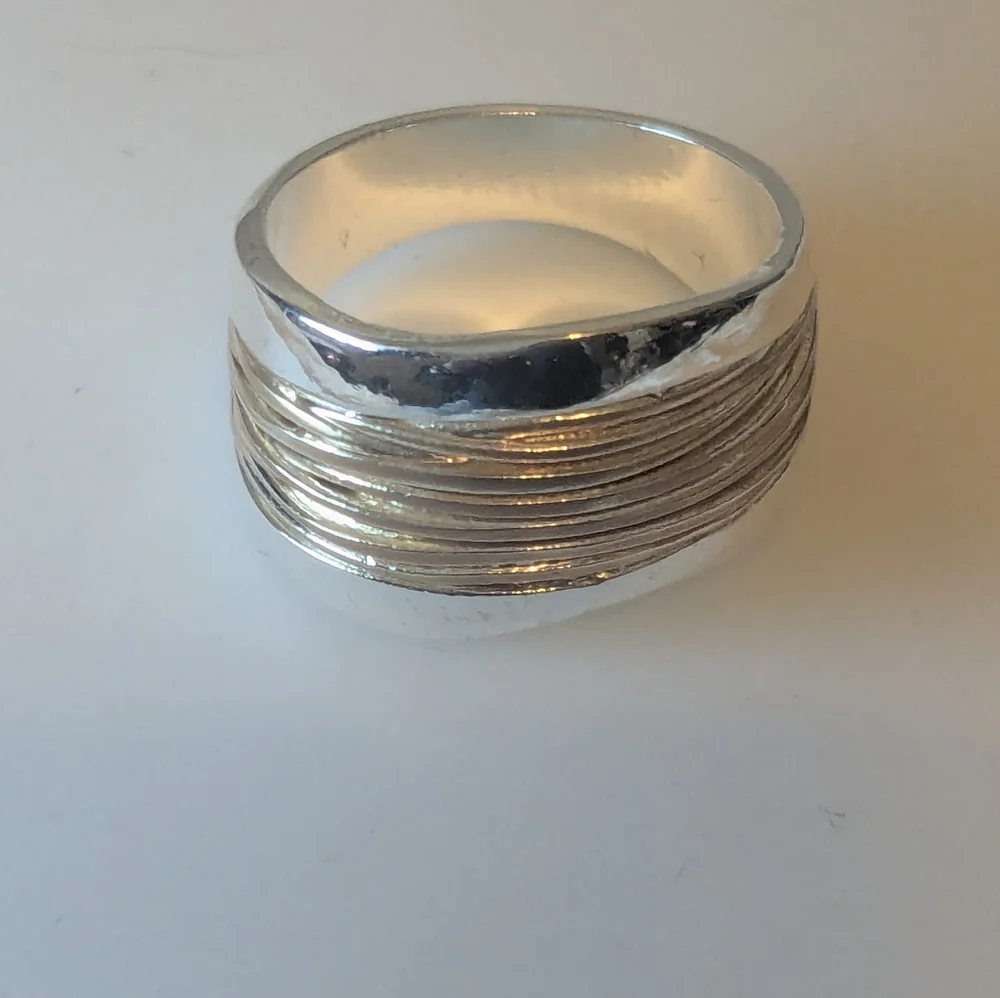 NEW Sculptural Wave Statement Ring Modernist Artisan Silver Wide Band Minimalist